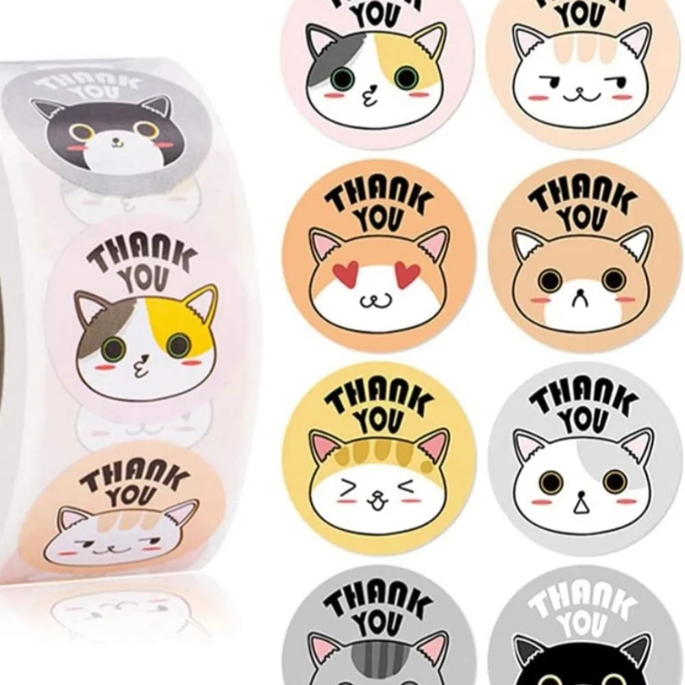 200 THANK YOU Stickers 8 Cat Designs 1